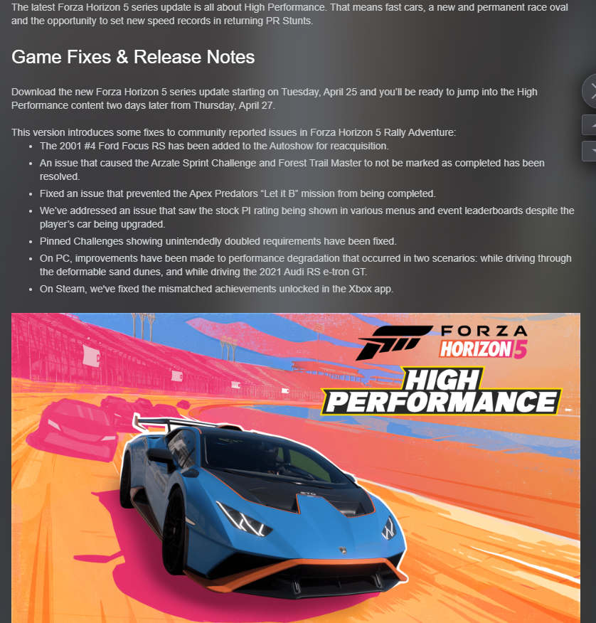 《极限竞速:地平线5》新补丁将上线 解决PC性能下降